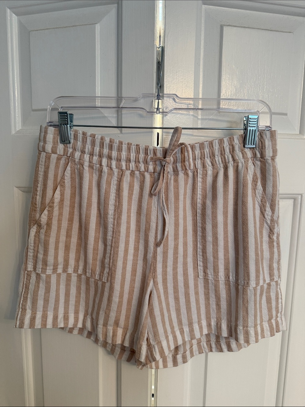 J. Crew Beige and White Striped Drawstring Athletic Shorts